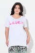 Camiseta, forma en A, letras LAUGH brillantes