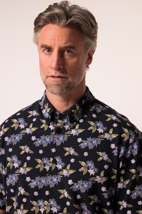 Chemise en piqué Boston Park, manches courtes et col à pointes boutonnées, imprimé all-over, coupe Modern Fit - jusqu'au 8 XL