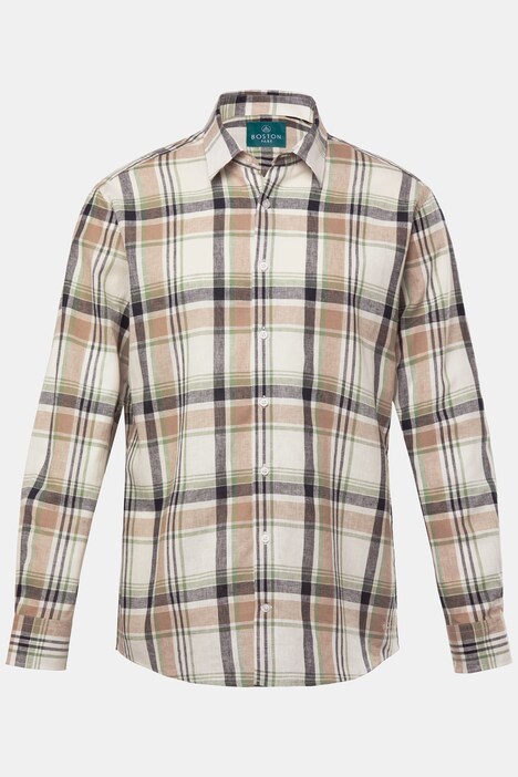 Camicia a quadri Boston Park dalla vestibilità comoda in misto lino con maniche lunghe e colletto ad apertura inglese, fino alla tg. 8XL