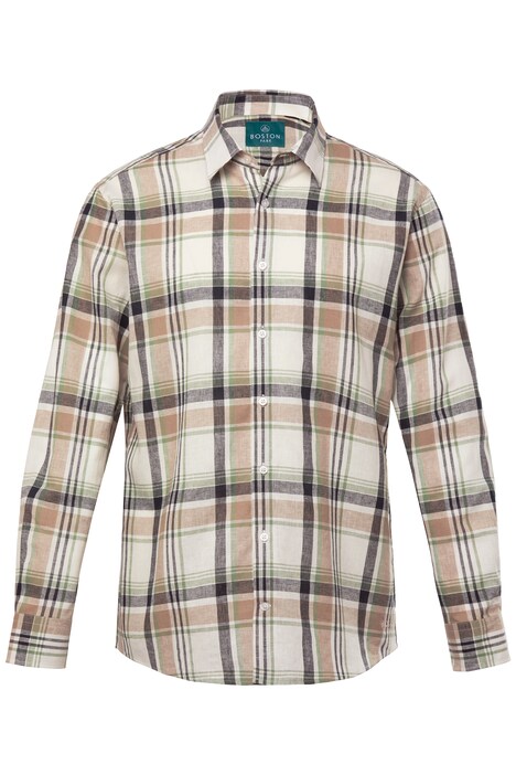 Kostkovaná košile Boston Park, lněná směs, dlouhé rukávy, Kent límeček, Comfort střih, do 8XL