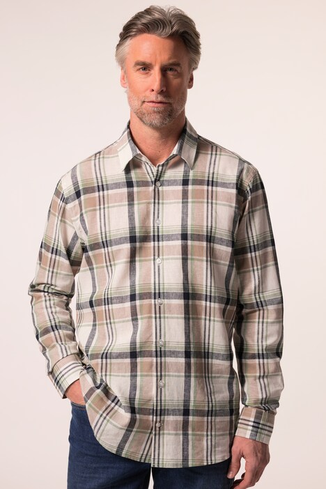Camicia a quadri Boston Park dalla vestibilità comoda in misto lino con maniche lunghe e colletto ad apertura inglese, fino alla tg. 8XL