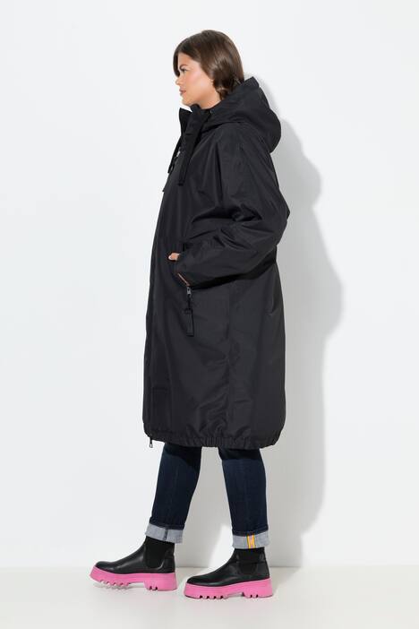 Funktionsmantel, oversized, Teddyfutter, Kapuze, 2-Wege-Zipper
