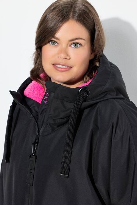Funktionsmantel, oversized, Teddyfutter, Kapuze, 2-Wege-Zipper