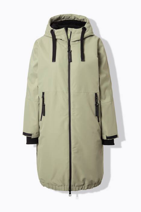 Funktionsmantel, oversized, Teddyfutter, Kapuze, 2-Wege-Zipper