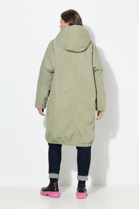 Funktionsmantel, oversized, Teddyfutter, Kapuze, 2-Wege-Zipper