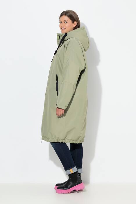 Funktionsmantel, oversized, Teddyfutter, Kapuze, 2-Wege-Zipper