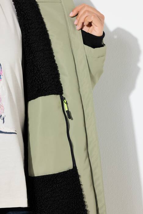 Funktionsmantel, oversized, Teddyfutter, Kapuze, 2-Wege-Zipper