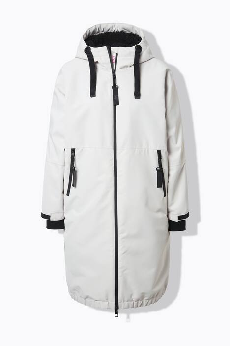 Funktionsmantel, oversized, Teddyfutter, Kapuze, 2-Wege-Zipper