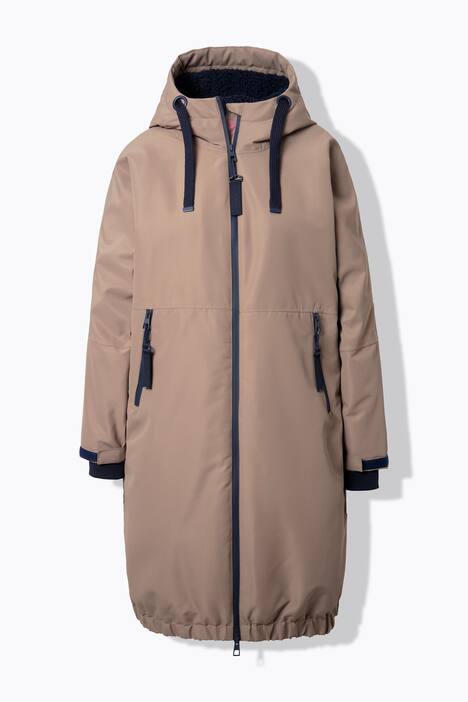 Funktionsmantel, oversized, Teddyfutter, Kapuze, 2-Wege-Zipper