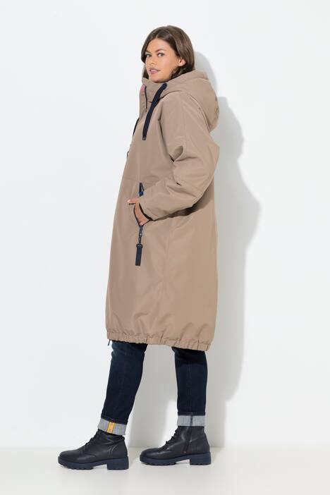 Funktionsmantel, oversized, Teddyfutter, Kapuze, 2-Wege-Zipper