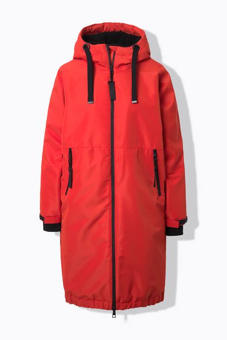 Funktionsmantel, oversized, Teddyfutter, Kapuze, 2-Wege-Zipper