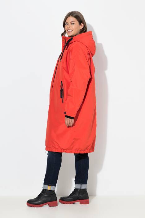 Funktionsmantel, oversized, Teddyfutter, Kapuze, 2-Wege-Zipper
