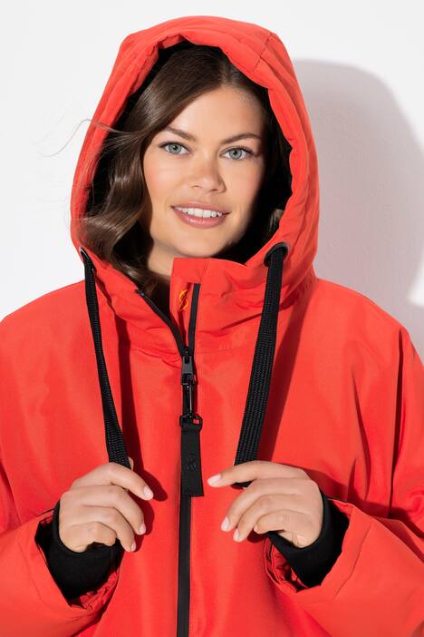 Funktionsmantel, oversized, Teddyfutter, Kapuze, 2-Wege-Zipper
