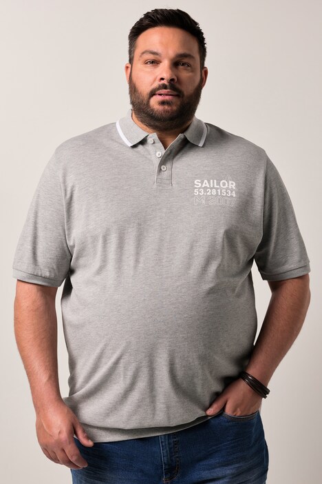 Men+ poloskjorte magepassform, halve ermer, pique, trykk, opptil 8 XL