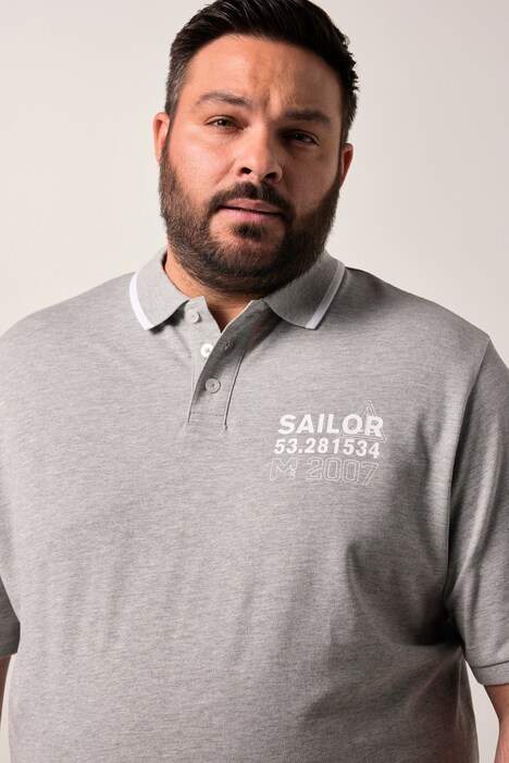 Men+ poloskjorte magepassform, halve ermer, pique, trykk, opptil 8 XL