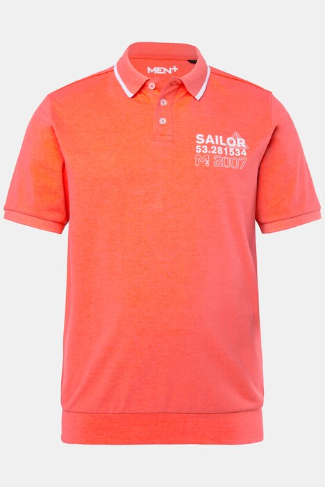 Men+ poloskjorte magepassform, halve ermer, pique, trykk, opptil 8 XL