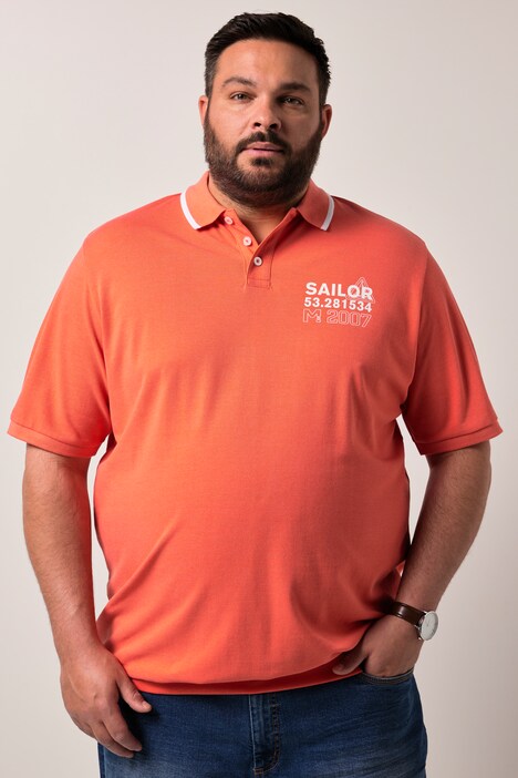 Men+ poloskjorte magepassform, halve ermer, pique, trykk, opptil 8 XL