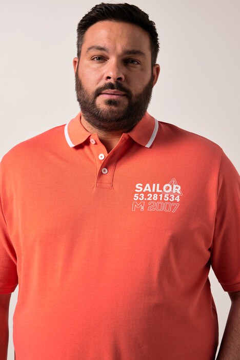 Men+ poloskjorte magepassform, halve ermer, pique, trykk, opptil 8 XL