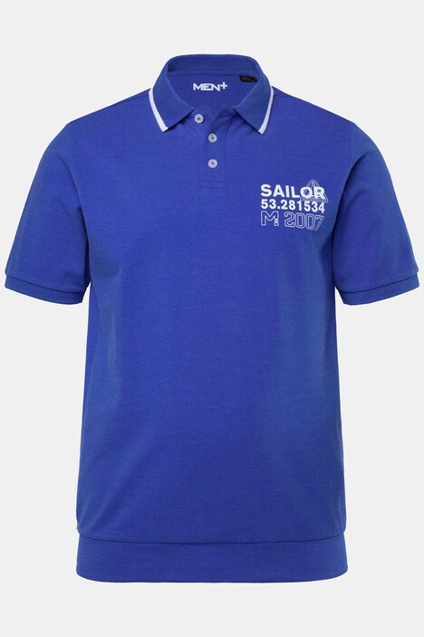 Men+ poloskjorte magepassform, halve ermer, pique, trykk, opptil 8 XL