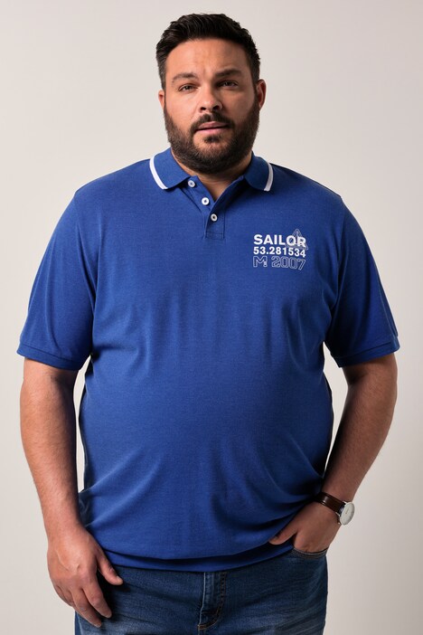Men+ poloskjorte magepassform, halve ermer, pique, trykk, opptil 8 XL