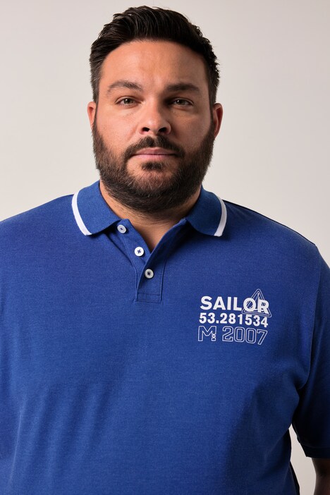 Men+ poloskjorte magepassform, halve ermer, pique, trykk, opptil 8 XL