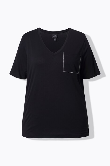 T-Shirt, Brusttasche, V-Ausschnitt, Halbarm