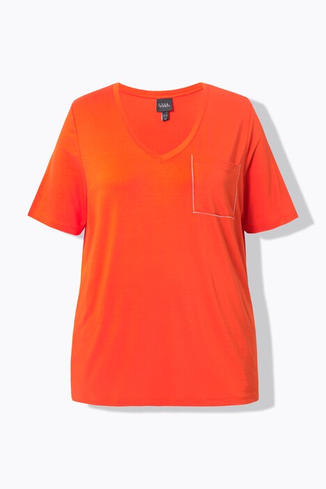 T-Shirt, Brusttasche, V-Ausschnitt, Halbarm
