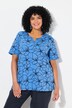 T-shirt à fleurs. Manches courtes et col tunisien. Coupe évasée