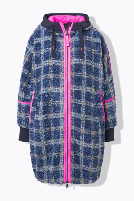 Teddy-Jacke, Oversize Kapuze, 2-Wege-Zipper