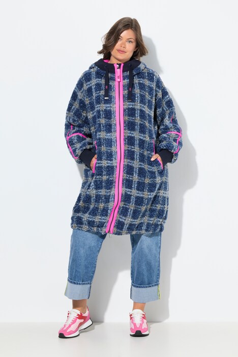 Teddy-Jacke, Oversize Kapuze, 2-Wege-Zipper