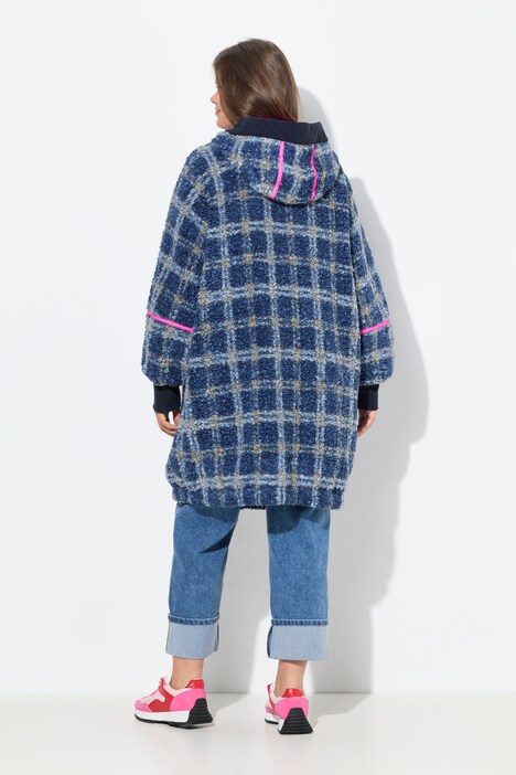 Teddy-Jacke, Oversize Kapuze, 2-Wege-Zipper
