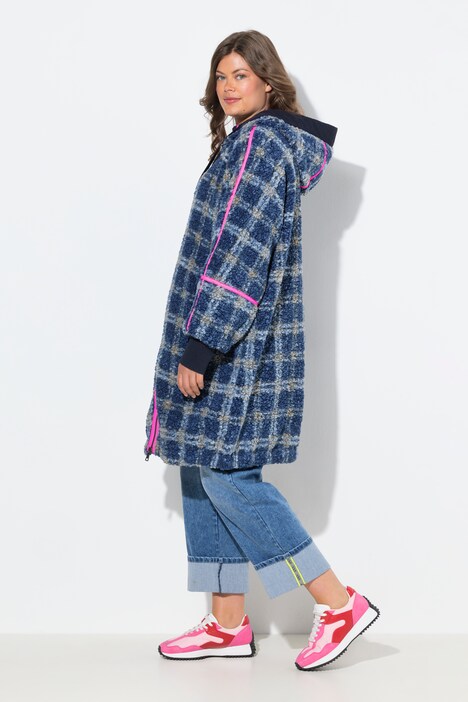Teddy-Jacke, Oversize Kapuze, 2-Wege-Zipper