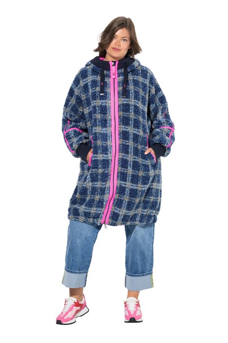 Teddy bunda, oversize, kapuce, dvoucestný zip