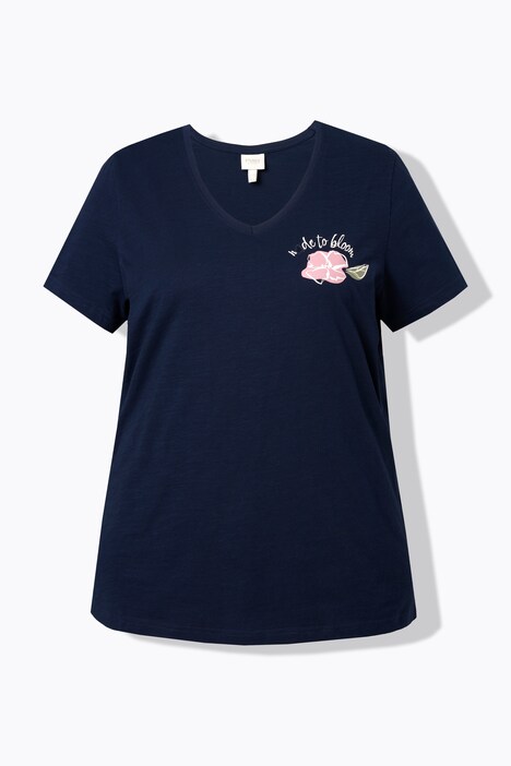 T-shirt, bloemen, V-hals, korte mouw, biologisch katoen