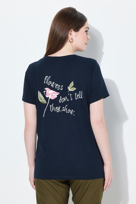 T-shirt, bloemen, V-hals, korte mouw, biologisch katoen