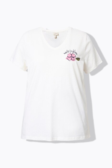 T-shirt, bloemen, V-hals, korte mouw, biologisch katoen