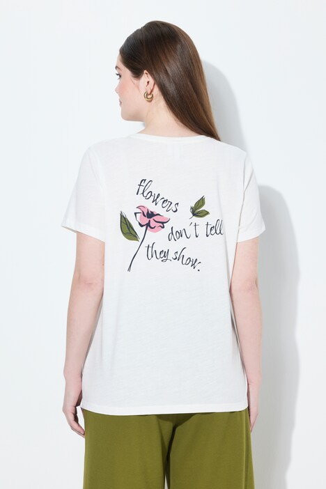 T-shirt, bloemen, V-hals, korte mouw, biologisch katoen