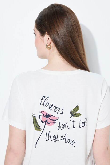 T-shirt, bloemen, V-hals, korte mouw, biologisch katoen