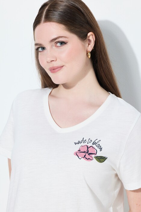 T-shirt, bloemen, V-hals, korte mouw, biologisch katoen