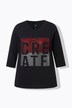 T-shirt, skriftmotiv, rund hals, stående krave, 3/4-lange ærmer