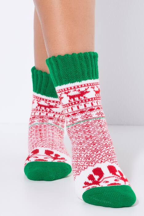 Chaussettes cocooning, motifs de Noël, bords-côtes