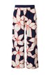 Žerzejové kalhoty, květy, široké, rovné nohavice, elastický pas
