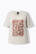 Camiseta, flores metálicas, cuello redondo, media manga