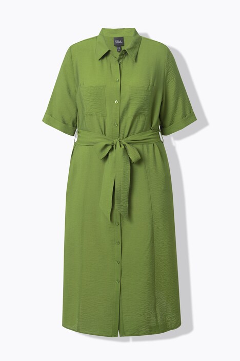 Textured Belted Button Down Dress