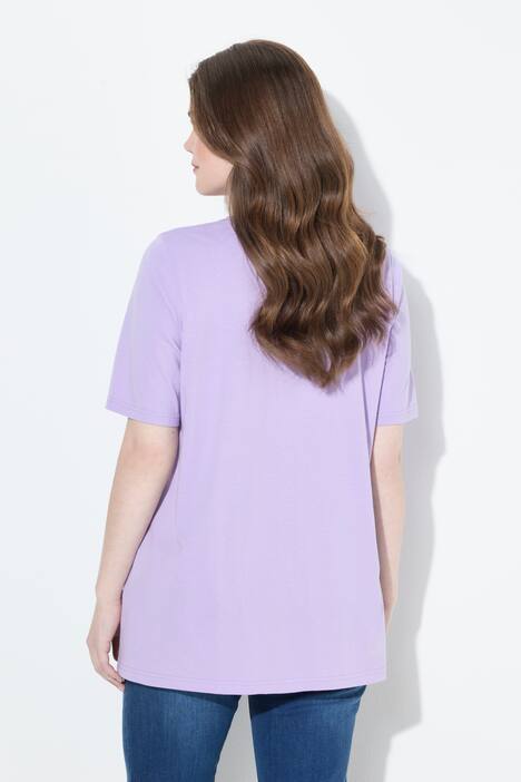 T-shirt dal taglio svasato con stampa con scritta, scollo a girocollo e mezze maniche