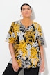 T-shirt à motif palmiers. Manches courtes et col tunisien. Coupe évasée