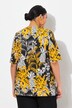 T-shirt à motif palmiers. Manches courtes et col tunisien. Coupe évasée