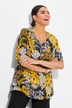 T-shirt à motif palmiers. Manches courtes et col tunisien. Coupe évasée