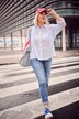 Blusa a righe in crêpe con collo da camicia e maniche lunghe