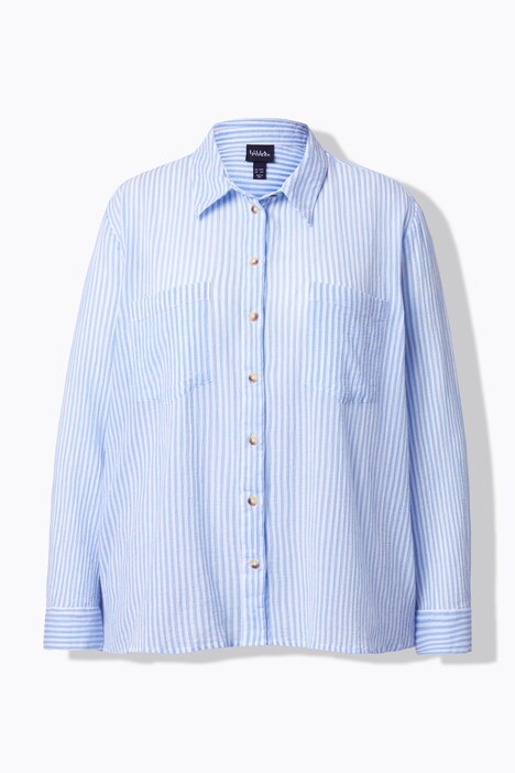 Gestreepte blouse, crêpe, overhemdkraag, lange mouwen